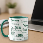 Grönt Mugg Skapar din egen Namn Mönster<br><div class="desc">En trevlig och personlig mugg. Skapa ditt eget kaffe-mugg...  det är enkelt och roligt att göra.. ditt eget namn på en enkel grönt (redigerbar färg) mönster-design</div>