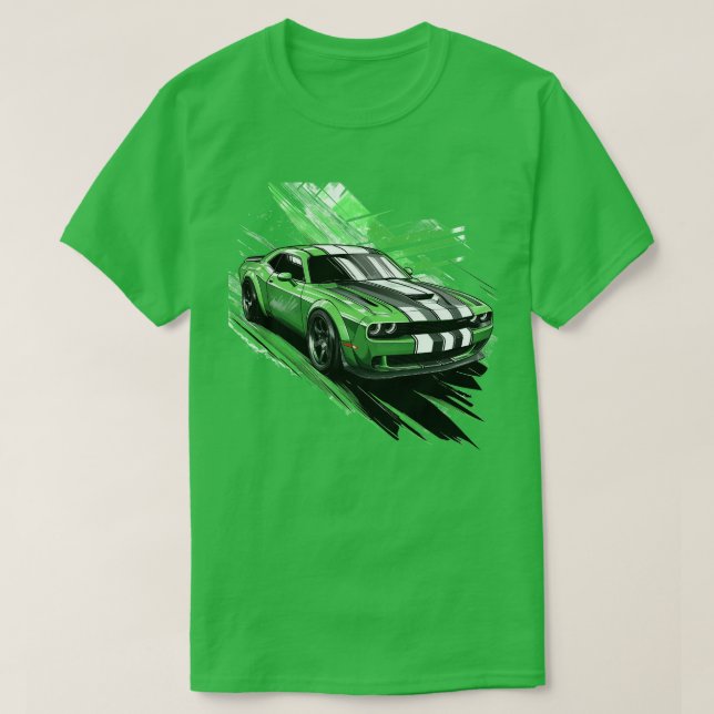 Grönt Muscle Car Turbo Sports Tävling Car T Shirt (Design framsida)