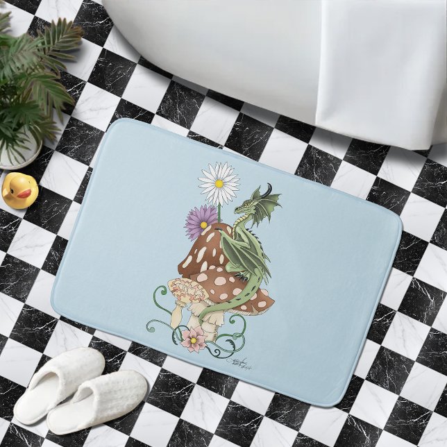 Grönt Mushroom Dragon Fantasy Flowers Badrumsmatta (Skapare uppladdad)