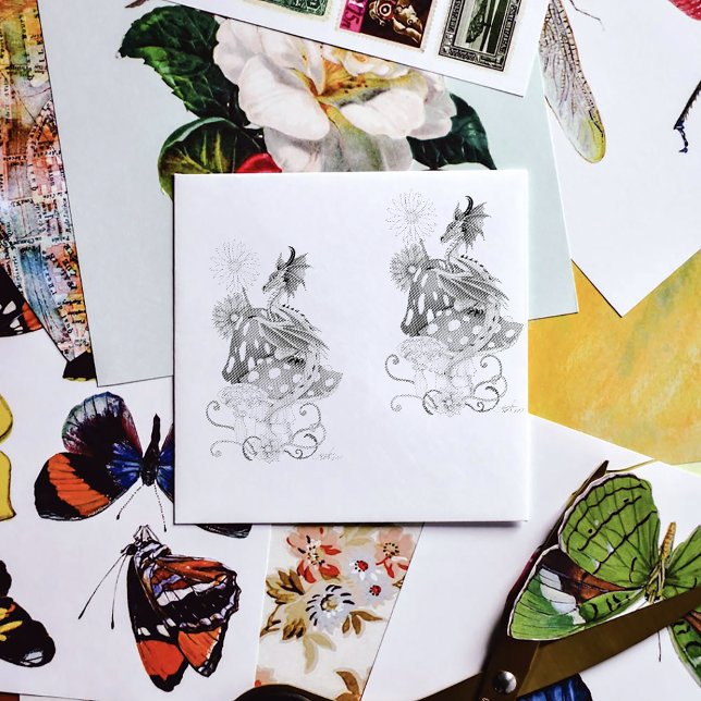 Grönt Mushroom Dragon Fantasy Flowers Stämpel (Skapare uppladdad)