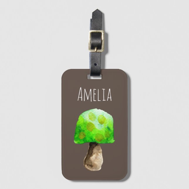 Grönt Mushroom vattencolor gullsvampar Bagagebricka (Framsida vertikal)