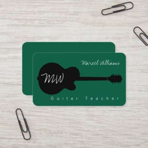Grönt Music-Affärskort med svart gitarrer Visitkort