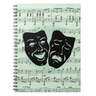 Grönt Music och grekiska teatermasker Anteckningsbok