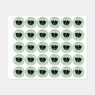 Grönt Music och grekiska teatermasker Klistermärke