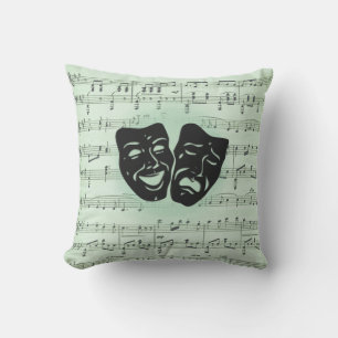 Grönt Music och grekiska teatermasker Kudde