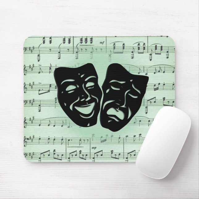 Grönt Music och teater Grekiska masker Tote Bag Musmatta (Med mus)