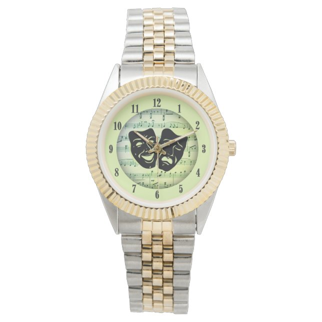 Grönt Music och teatermasker Armbandsur (Framsida)