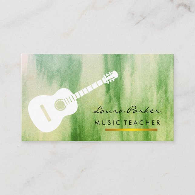 Grönt Music Teacher Guitar Player-instrument   Visitkort (Framsida)