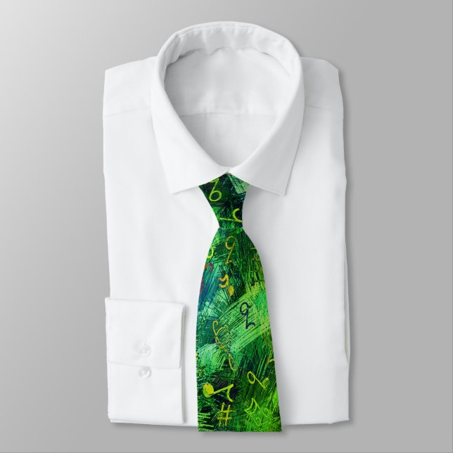 Grönt Musical Abstrakt Print Necktie Slips (Bunden)