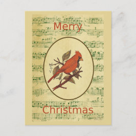 Grönt Musik i julklapp - Red Bird Cardinal Helg Vykort