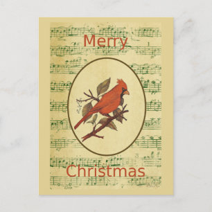 Grönt Musik i julklapp - Red Bird Cardinal Helg Vykort