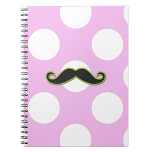 Grönt Mustache, Curl Mustache, Stache, Polka dots Anteckningsbok Med Spiral