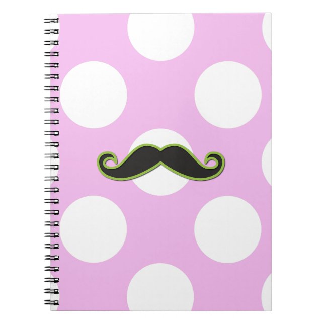 Grönt Mustache, Curl Mustache, Stache, Polka dots Anteckningsbok Med Spiral (Framsidan)
