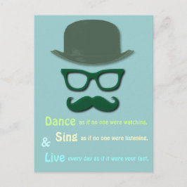 grönt mustasch, glas och hatt vykort