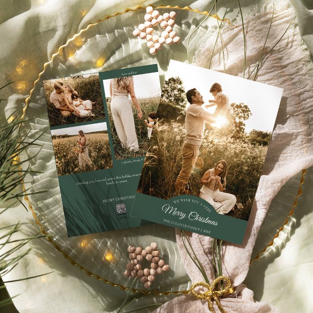 Grönt Mycket God jul fyra fotofoto-Lodrät Julkort (Skapare uppladdad)