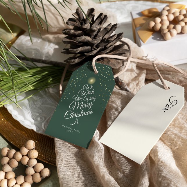 Grönt Mycket God jul Träd-familjen Namn Presentetikett (Skapare uppladdad)