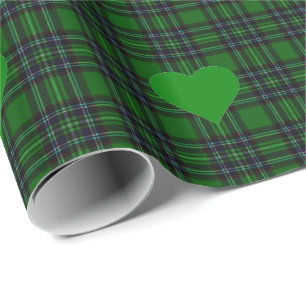 Grönt N' Black tartan Play - grönt hjärtaccent Presentpapper