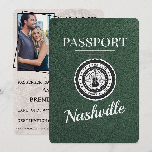 Grönt Nashville Passport Spara datum Datumet (Fram/baksida)