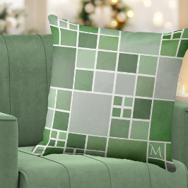 Grönt Natur Monogram Geometric Mönster Pillow Kudde