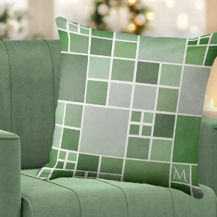 Grönt Natur Monogram Geometric Mönster Pillow Kudde