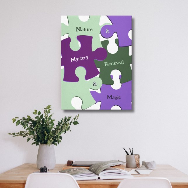 Grönt Natur Renewal Lila Mystoppi Magic Puzzle Canvastryck (Green Nature Renewal Purple Mystery Magic Puzzle Canvas Print, Custom Text & Color)