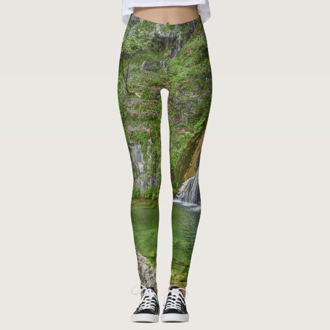 Grönt Natur Vattenfall Leggings (Framsida)