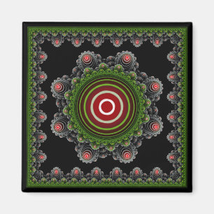 Grönt Naturlig fraktalram, ornament Magnet