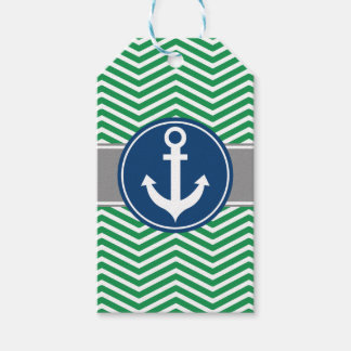 Grönt Nautical Anchor Chevron Presentetikett