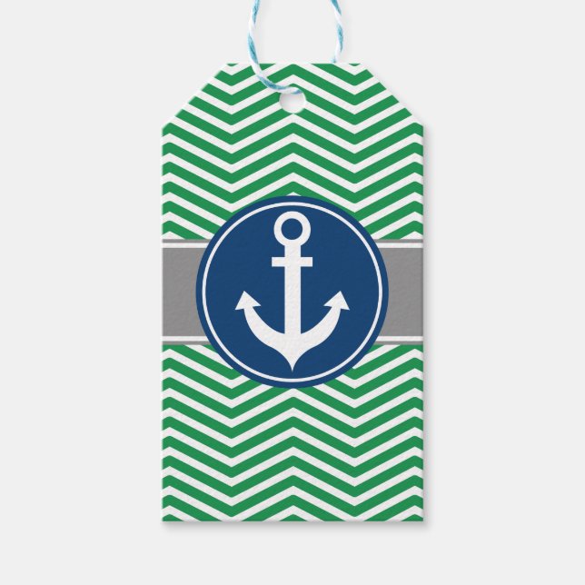 Grönt Nautical Anchor Chevron Presentetikett (Framsidan)