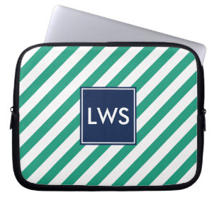 Grönt Nautical Rand Monogram Laptop Sleeve