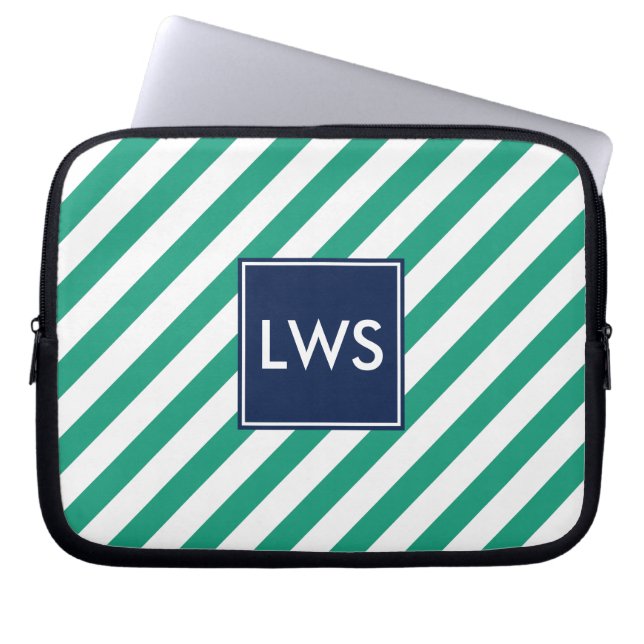 Grönt Nautical Rand Monogram Laptop Sleeve (Framsidan)