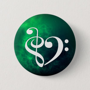 Grönt Nebula av hårblåsa i Treble Rass Clef Heart Knapp