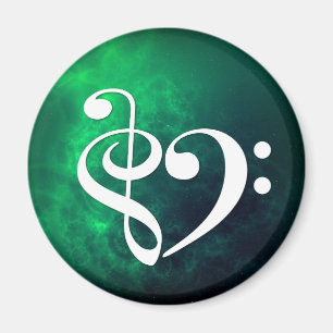 Grönt Nebula av hårblåsa i Treble Rass Clef Heart Magnet