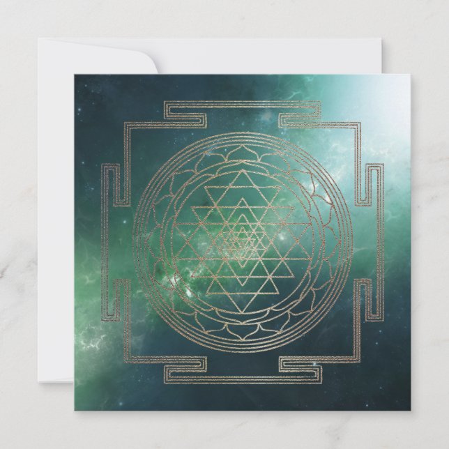 Grönt Nebula Sri Yantra - gratulationskort Kort (Framsida)