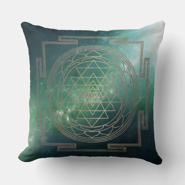 Grönt Nebula Sri Yantra - Pillow Kudde (Framsida)
