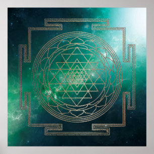 Grönt Nebula Sri Yantra - Poster