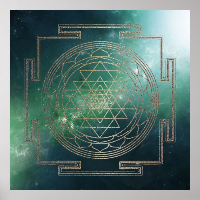 Grönt Nebula Sri Yantra - Poster (Framsidan)