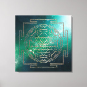 Grönt Nebula Sri Yantra - Wrapped Canvas
