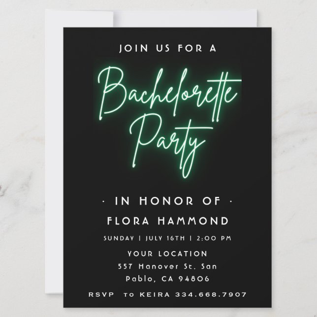 Grönt Neon Bachelorette Party Inbjudningar (Framsida)