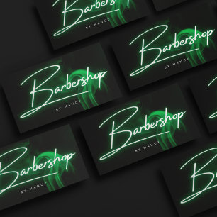 Grönt Neon Barbershop Handwrite Barber Visitkort