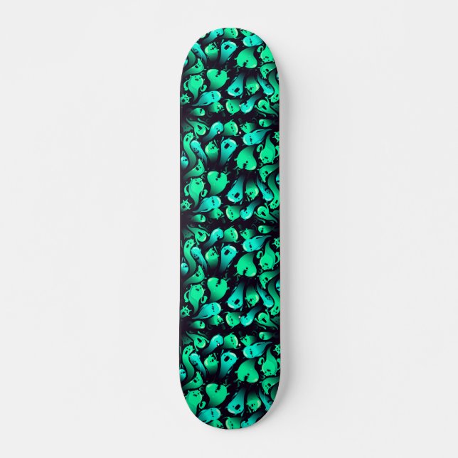 Grönt Neon Ghost Mönster Mini Skateboard Bräda 18,5 Cm (Framsida)