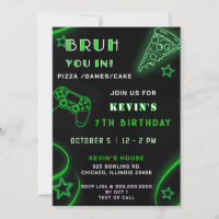 Grönt Neon Glow Pizza Games Bruh Birthday
