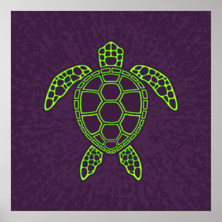 Grönt Neon Lava Sea Turtle Design Poster