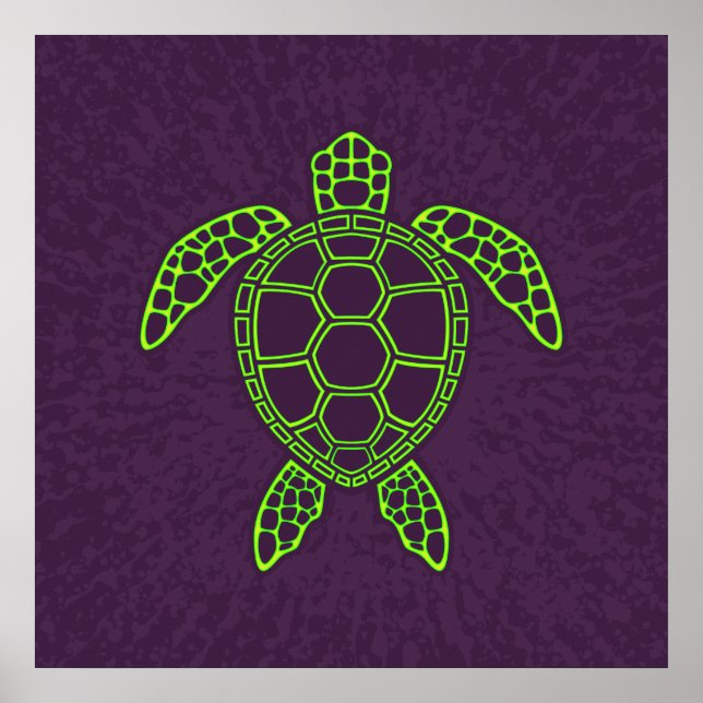 Grönt Neon Lava Sea Turtle Design Poster (Framsidan)
