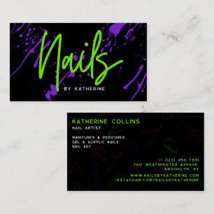 Grönt Neon Lila Nagel Nail Salon Visitkort