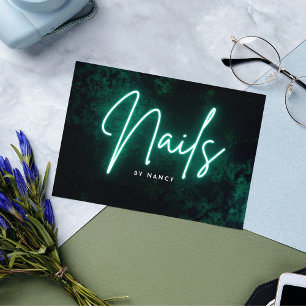 Grönt Neon Nail Artist Nagel Tech Visitkort