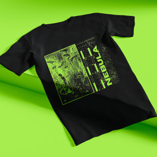 Grönt Neon och Black Hipster Modern Nebula T Shirt