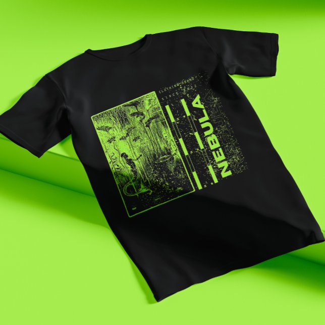 Grönt Neon och Black Hipster Modern Nebula T Shirt (Skapare uppladdad)