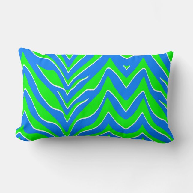 Grönt neon och blåttzebra ränder lumbarkudde (Framsida)