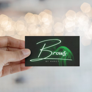 Grönt Neon & Smoke Brows Handskrivet skript Visitkort